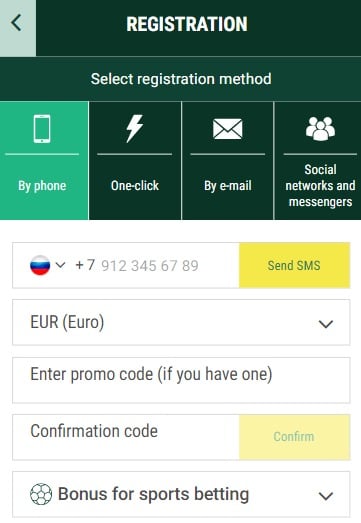 BetWinner Registration Formular Mobile