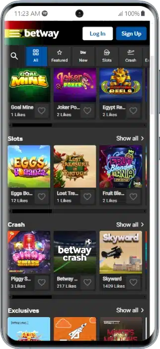 Overview Betway Casino Section