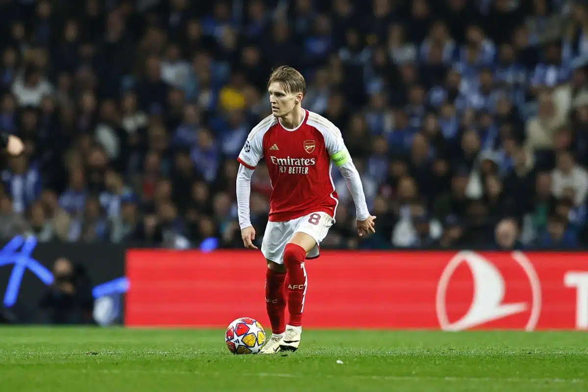 Martin Odegaard in action during Porto vs Arsenal at Estadio Do Dragao