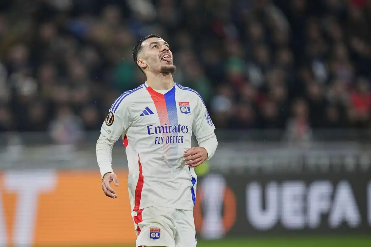 Lyon's Georges Mikautadze reacts during the Europa League round of 16, second leg soccer match between Lyon and FCSB