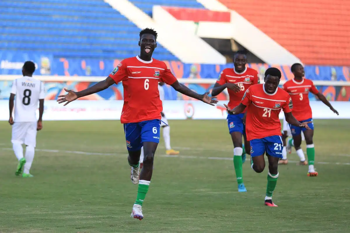 Mahmudu Bajo of the Gambia celebrates after scoring goal during Africa Cup of Nations Under 20, 2023