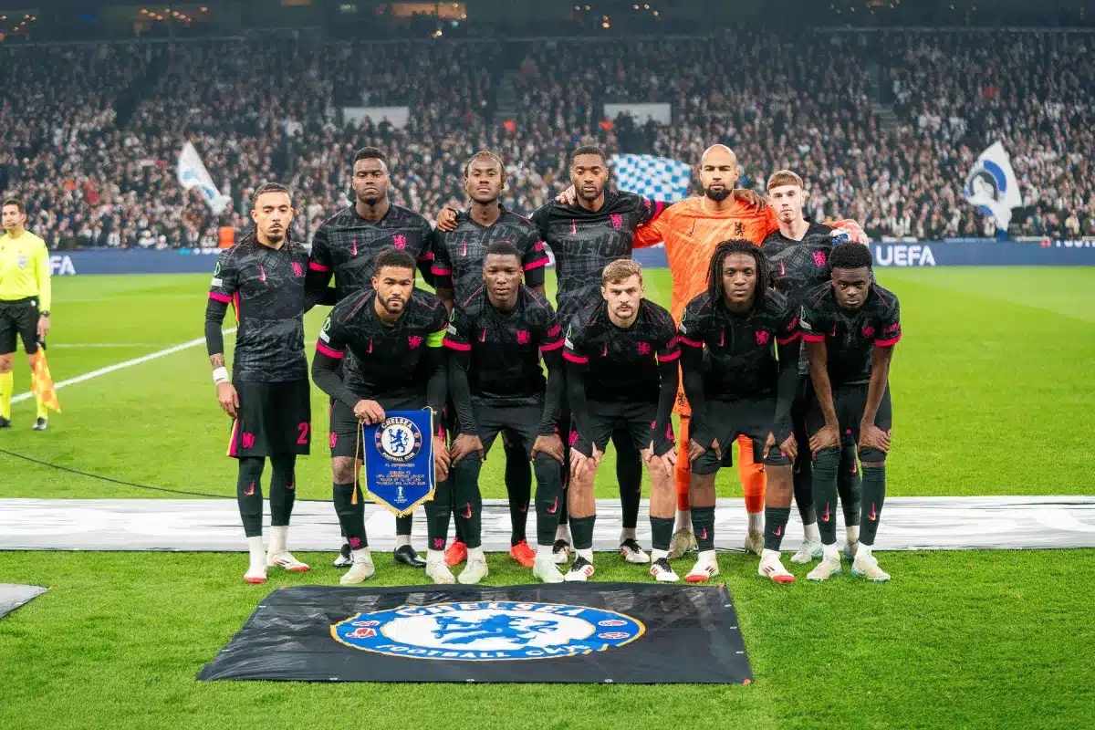 Chelsea FC squad photo before the FC Copenhagen vs Chelsea FC UEFA Conference League Round of 16 1st leg match